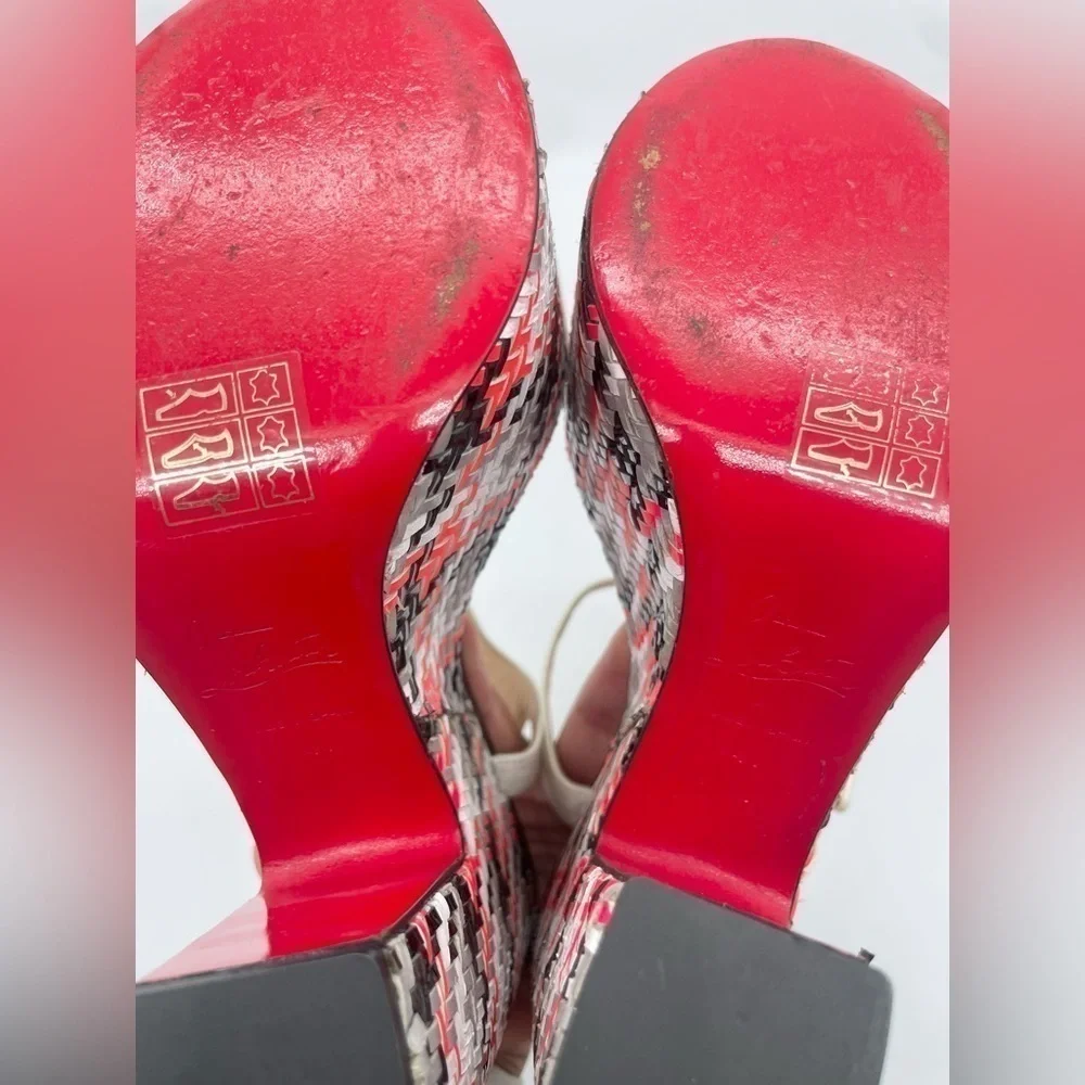 Christian Louboutin Rare bella platform sandal white leather strappy tweed 41